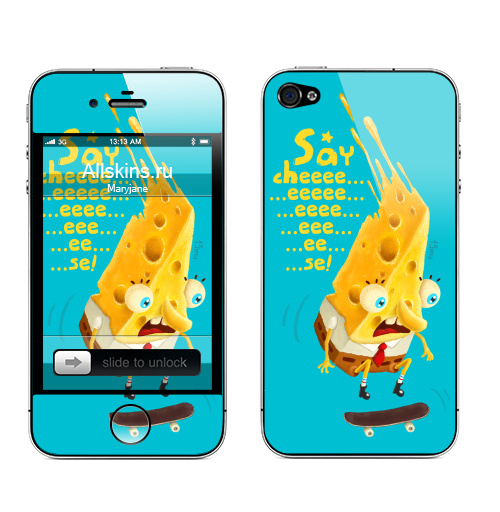 Наклейка на Телефон Apple iPhone 4S, 4 Say cheeeeeeeeeeeeeeeeeese!,  купить в Москве – интернет-магазин Allskins, сыр, мультфильмы, еда, скейтборд, улыбка