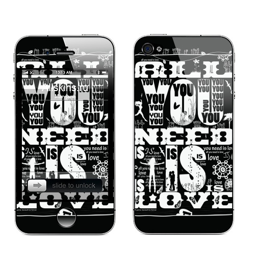 Наклейка на Телефон Apple iPhone 4S, 4 All you need is...,  купить в Москве – интернет-магазин Allskins, музыка, beatless, типографика, любовь, надписи, графика, черно-белое, для_влюбленных, надписи на английском