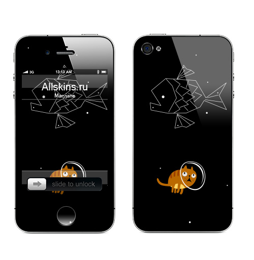 Наклейка на Телефон Apple iPhone 4S, 4 Звездный кот,  купить в Москве – интернет-магазин Allskins, дайвинг, звёзды и войны, зодиак, полёт, кошка, космос, рыба, космокот