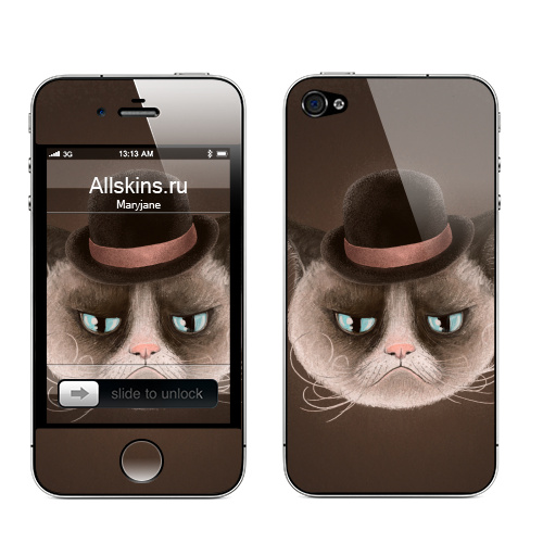Наклейка на Телефон Apple iPhone 4S, 4 Грустнячи котег,  купить в Москве – интернет-магазин Allskins, любовь, кошка, для влюбленных