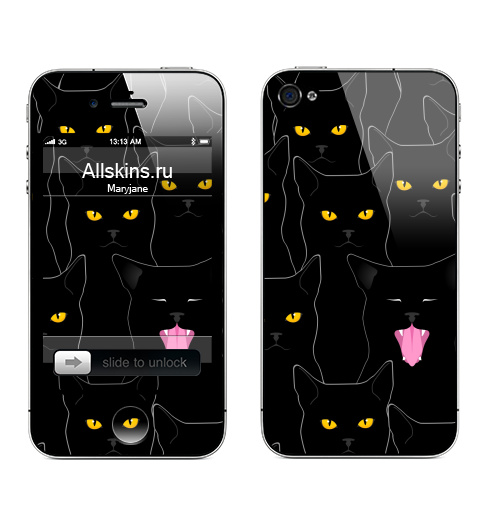 Наклейка на Телефон Apple iPhone 4S, 4 Котики detected,  купить в Москве – интернет-магазин Allskins, кошка, глаз, графика, улыбка, животные, 300 Лучших работ