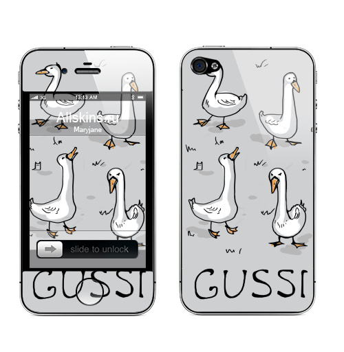 Наклейка на Телефон Apple iPhone 4S, 4 GUSSI,  купить в Москве – интернет-магазин Allskins, ГУСЬ, птицы