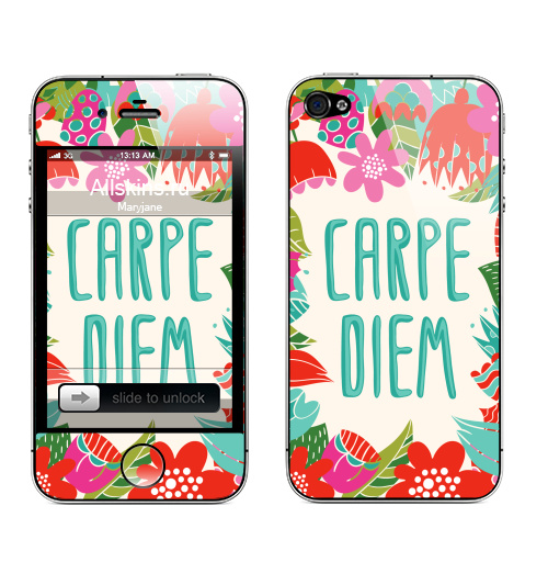 Наклейка на Телефон Apple iPhone 4S, 4 Carpe Diem,  купить в Москве – интернет-магазин Allskins, надписи на английском, цитаты, цветы, природа, романтика