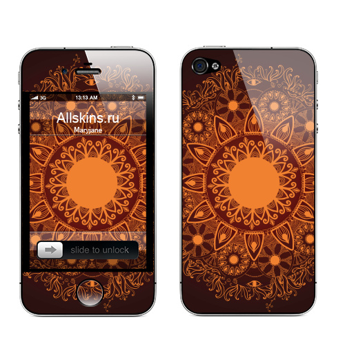 Наклейка на Телефон Apple iPhone 4S, 4 Ornamental round pattern,  купить в Москве – интернет-магазин Allskins, круг, цветы, йога, индия, паттерн, этно, эзотерика, овал