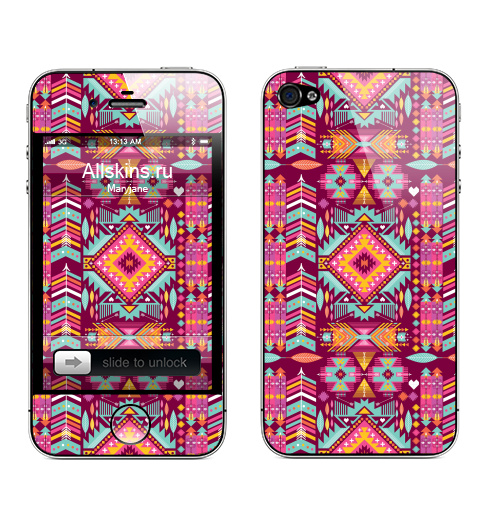 Наклейка на Телефон Apple iPhone 4S, 4 Trendy tribal ornament,  купить в Москве – интернет-магазин Allskins, паттерн, розовый, стрела