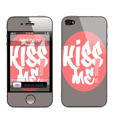 Наклейка на Телефон Apple iPhone 4S, 4 Целуй меня,  купить в Москве – интернет-магазин Allskins, прикол, любовь, поцелуй, для влюбленных, надписи, надписи на английском, стритарт
