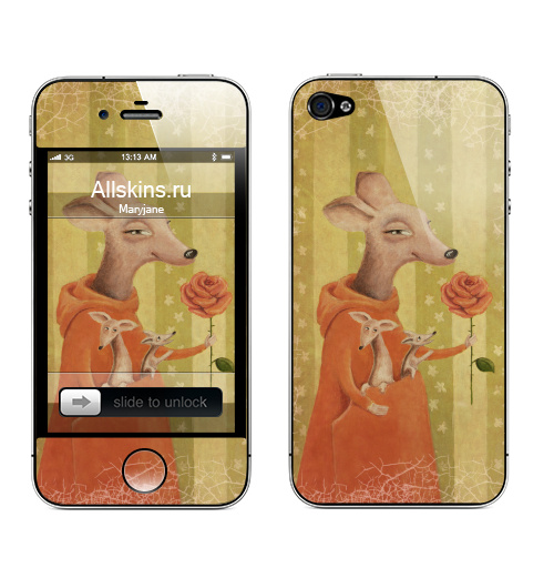 Наклейка на Телефон Apple iPhone 4S, 4 Кенгуру,  купить в Москве – интернет-магазин Allskins, цветы, плакат, кенгуру, мама, детские, женские
