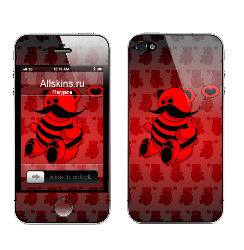 Наклейка на Телефон Apple iPhone 4S, 4 Мед,  купить в Москве – интернет-магазин Allskins, морская, якорь, для влюбленных, усы, медведь, любовь