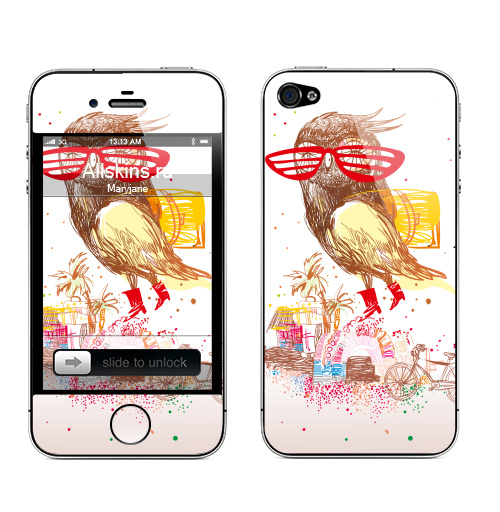 Наклейка на Телефон Apple iPhone 4S, 4 отпуск !!!!,  купить в Москве – интернет-магазин Allskins, отпуск, велосипед, лето, морская, сова, счастливая