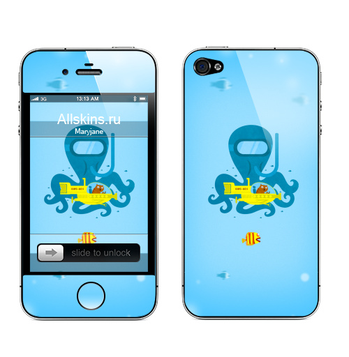 Наклейка на Телефон Apple iPhone 4S, 4 Кот-835,  купить в Москве – интернет-магазин Allskins, дайвинг, путешествия, подводная, морская, лодка, кошка, рыба, животные, монстры