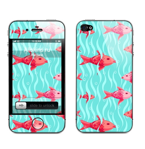 Наклейка на Телефон Apple iPhone 4S, 4 Море и рыбки,  купить в Москве – интернет-магазин Allskins, рыба, морская, волны, океаны, детские