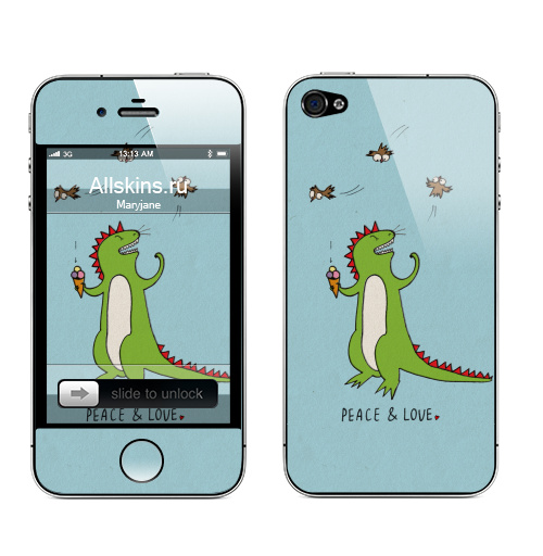 Наклейка на Телефон Apple iPhone 4S, 4 Peace and love,  купить в Москве – интернет-магазин Allskins, нет войне, динозавры, птицы, мир, позитив, прикол