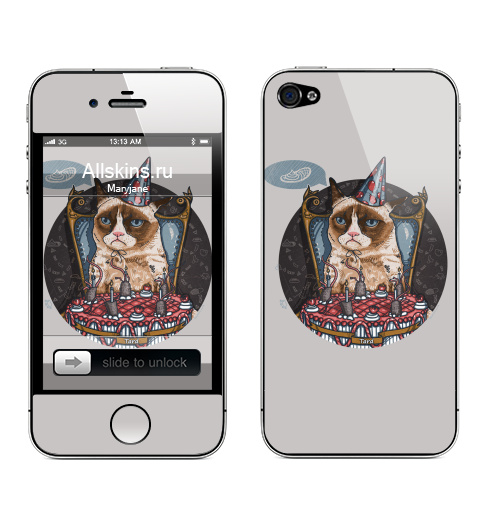 Наклейка на Телефон Apple iPhone 4S, 4 Кот Тард,  купить в Москве – интернет-магазин Allskins, кошка