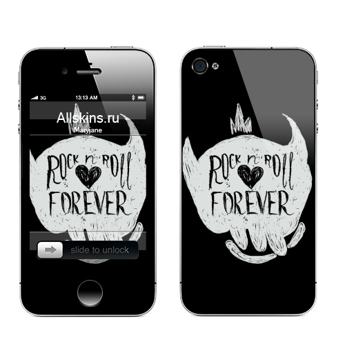 Наклейка на Телефон Apple iPhone 4S, 4 Rock n roll,  купить в Москве – интернет-магазин Allskins, музыка, надписи на английском, рокнролл, череп, навсегда, надписи