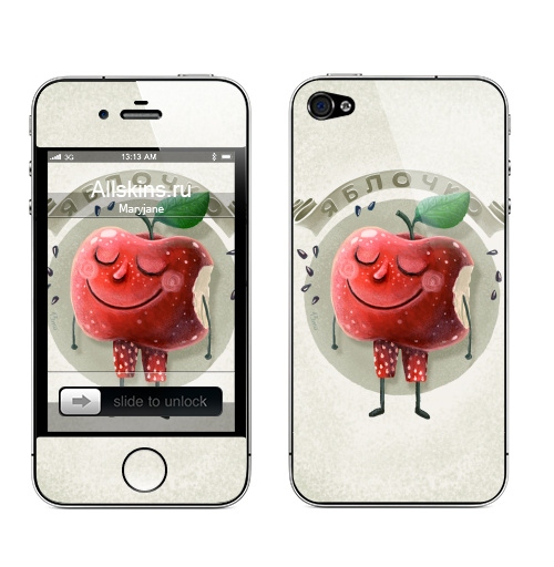 Наклейка на Телефон Apple iPhone 4S, 4 Яблочко,  купить в Москве – интернет-магазин Allskins, яблоко, плод, фрукты, символ