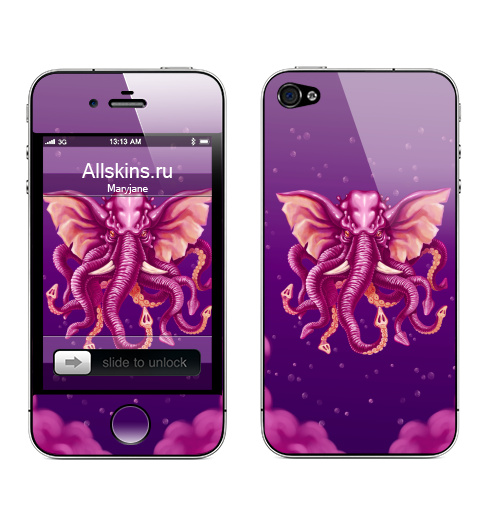 Наклейка на Телефон Apple iPhone 4S, 4 Кракен,  купить в Москве – интернет-магазин Allskins, монстры, йога, осьминог, слоны, кракен, слоносминог