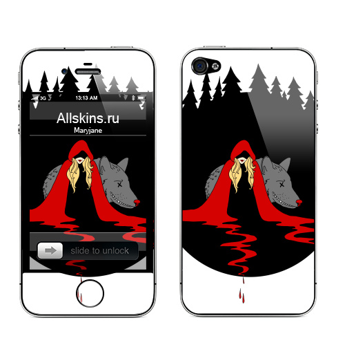 Наклейка на Телефон Apple iPhone 4S, 4 Cute red riding hood,  купить в Москве – интернет-магазин Allskins, волк, девушка, сказки, собаки, красная, шапочка