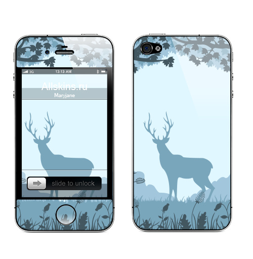 Наклейка на Телефон Apple iPhone 4S, 4 Misty forest,  купить в Москве – интернет-магазин Allskins, лес, олень, растение, туман