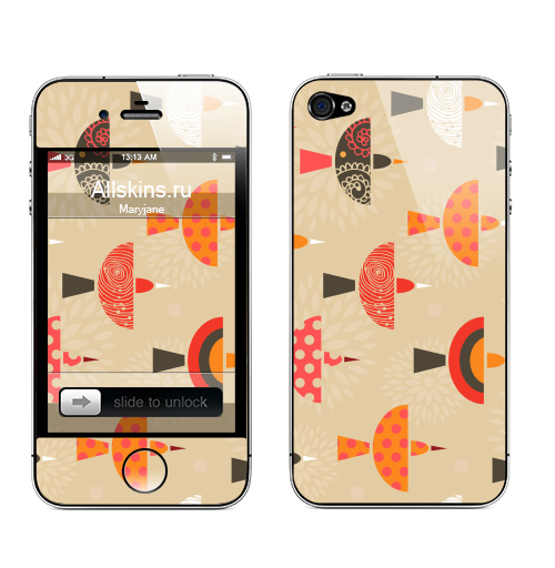 Наклейка на Телефон Apple iPhone 4S, 4 Cute birds,  купить в Москве – интернет-магазин Allskins, графика, красота, лес, лето, природа, птицы, романтика, детские, необычный