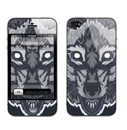 Наклейка на Телефон Apple iPhone 4S, 4 Оскалившийся волк,  купить в Москве – интернет-магазин Allskins, крутые животные, собаки, природа, волк, животные, голова, цвет