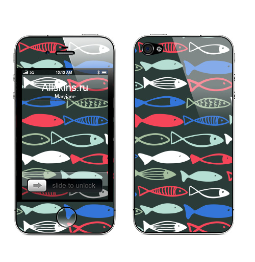 Наклейка на Телефон Apple iPhone 4S, 4 Веселые рыбехи,  купить в Москве – интернет-магазин Allskins, милые животные, детские, океаны, морская, лето, вода, графика, рыба, животные