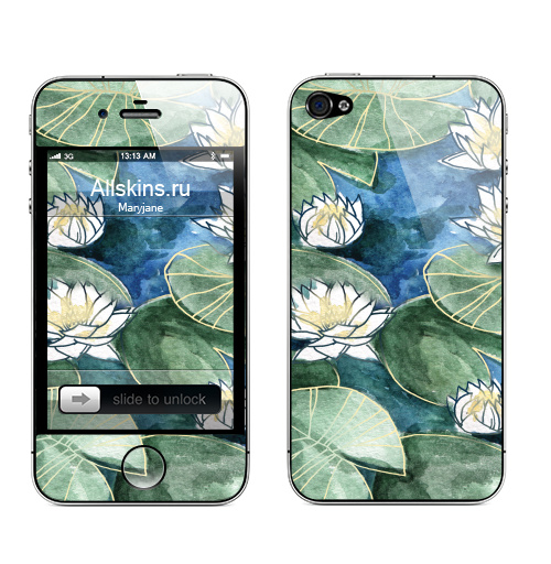 Наклейка на Телефон Apple iPhone 4S, 4 Лилия,  купить в Москве – интернет-магазин Allskins, цветы, лилия, птицы, акварель, лилии