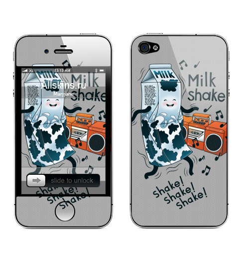Наклейка на Телефон Apple iPhone 4S, 4 MilkShake!,  купить в Москве – интернет-магазин Allskins, музыка, еда, ноты, танцы, коктейль, молочный