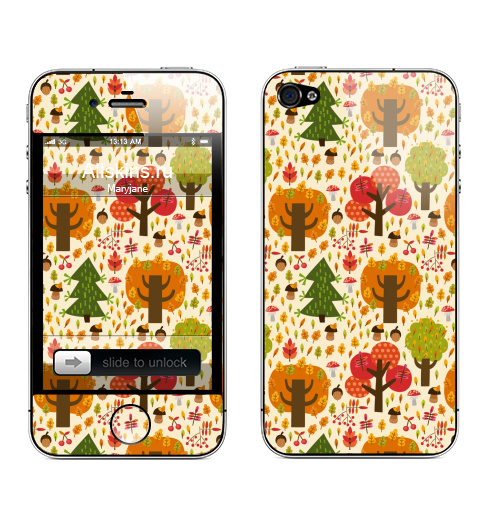 Наклейка на Телефон Apple iPhone 4S, 4 Autumn,  купить в Москве – интернет-магазин Allskins, красота, лес, мило, осень, паттерн, природа, яркий