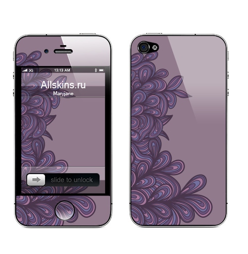 Наклейка на Телефон Apple iPhone 4S, 4 Purple Swirls,  купить в Москве – интернет-магазин Allskins, абстракция, цветы, дудлы