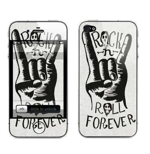 Наклейка на Телефон Apple iPhone 4S, 4 Rock-n-roll forever?,  купить в Москве – интернет-магазин Allskins, надписи на английском, музыка, надписи, рокнролл, rock