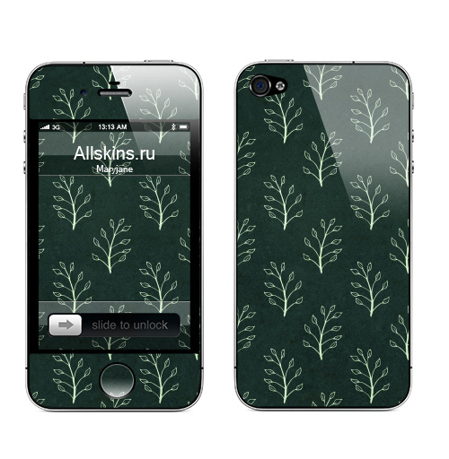 Наклейка на Телефон Apple iPhone 4S, 4 Веточки,  купить в Москве – интернет-магазин Allskins, зеленый, паттерн, растение, растительный