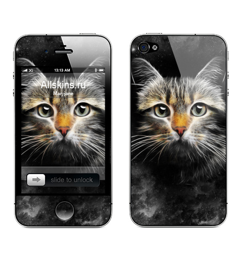 Наклейка на Телефон Apple iPhone 4S, 4 Кот,  купить в Москве – интернет-магазин Allskins, кошка, глаз, звезда, космос