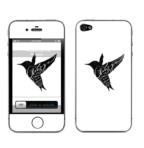 Наклейка на Телефон Apple iPhone 4S, 4 Freedom bird,  купить в Москве – интернет-магазин Allskins, черно-белое, amnesty, птицы, типографика, свобода