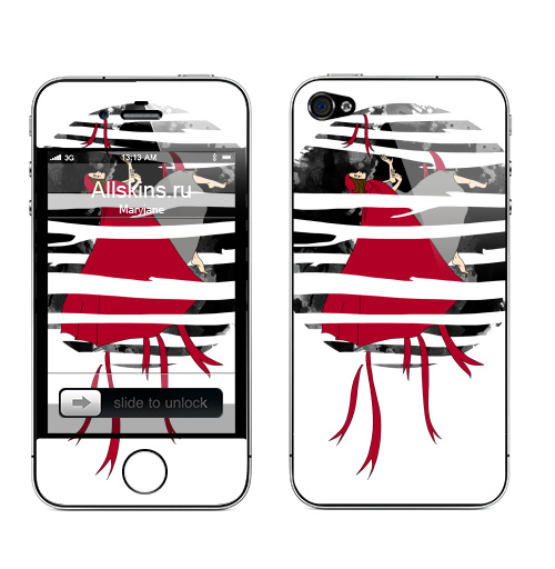 Наклейка на Телефон Apple iPhone 4S, 4 Red riding hoooood,  купить в Москве – интернет-магазин Allskins, волк, девушка, красный, лес, серый, сказки, собаки