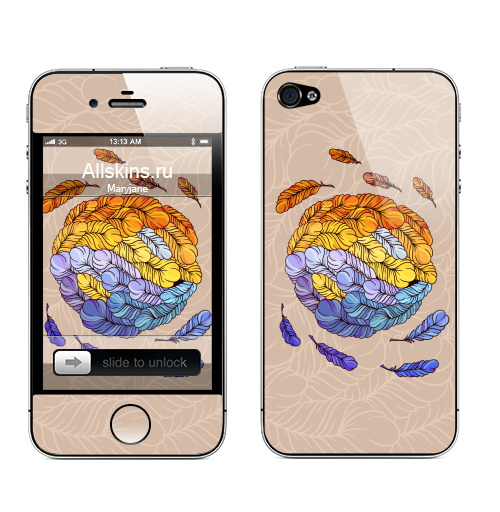 Наклейка на Телефон Apple iPhone 4S, 4 Инь-янь,  купить в Москве – интернет-магазин Allskins, восток, паттерн, перья, символ, декоративный