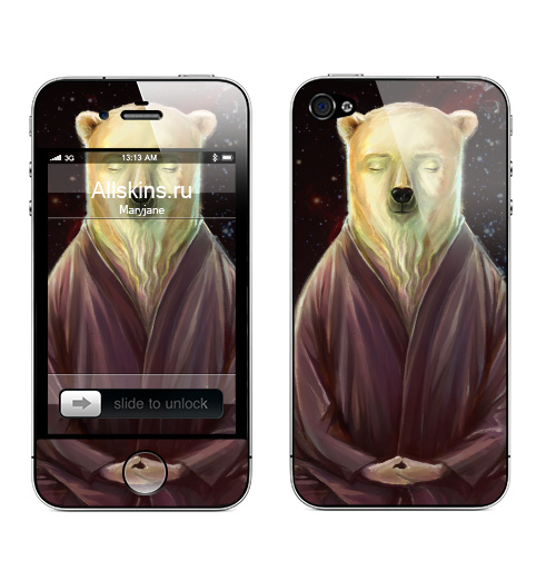 Наклейка на Телефон Apple iPhone 4S, 4 Познавший пустоту,  купить в Москве – интернет-магазин Allskins, крутые животные, дзен, медведь, йога