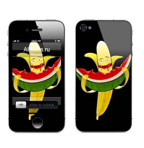 Наклейка на Телефон Apple iPhone 4S, 4 Мультифрукт,  купить в Москве – интернет-магазин Allskins, банан, фрукты, еда, вампиры, арбуз, прикол