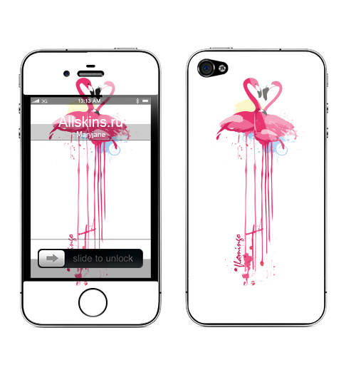 Наклейка на Телефон Apple iPhone 4S, 4 Фламинго ,  купить в Москве – интернет-магазин Allskins, мода, любовь, фламинго, птицы, розовый, для влюбленных, любофф