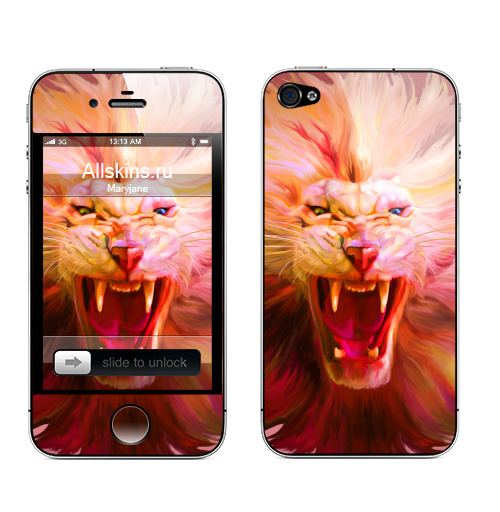 Наклейка на Телефон Apple iPhone 4S, 4 Lion Colored,  купить в Москве – интернет-магазин Allskins, цвет, лев, розовый
