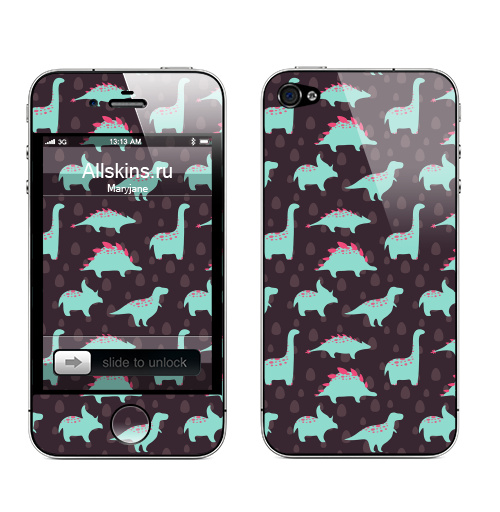 Наклейка на Телефон Apple iPhone 4S, 4 Dinosaurs,  купить в Москве – интернет-магазин Allskins, динозавры, детские, рептилии