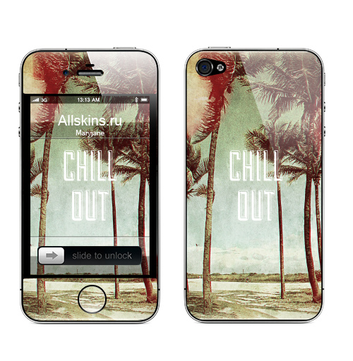 Наклейка на Телефон Apple iPhone 4S, 4 Chil! Out,  купить в Москве – интернет-магазин Allskins, винтаж, лето, природа, пальмы, текстура, чилл