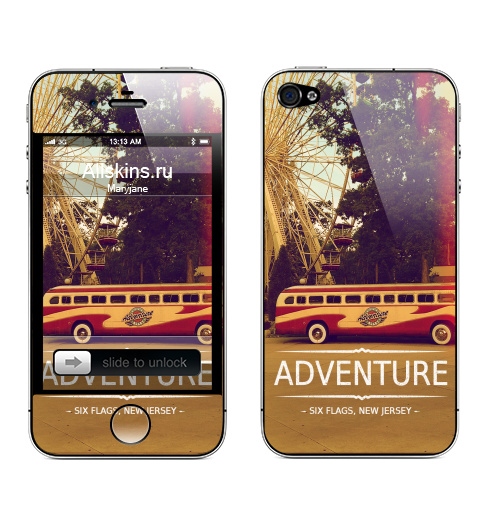 Наклейка на Телефон Apple iPhone 4S, 4 Adventure,  купить в Москве – интернет-магазин Allskins, надписи на английском, типографика, автомобиль, NY, приключения, природа, текстура, джерси, Америка