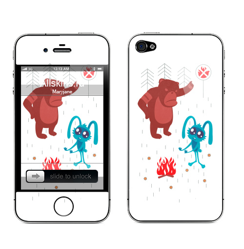 Наклейка на Телефон Apple iPhone 4S, 4 Дружинник,  купить в Москве – интернет-магазин Allskins, дружинник, природа, медведь, зима, лес, огонь, прикол, заяц