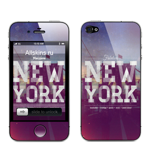 Наклейка на Телефон Apple iPhone 4S, 4 New York,  купить в Москве – интернет-магазин Allskins, Америка, стейтен, бронкс, куинс, бруклин, Ньюйорк, Бруклинский, мост, природа, NY