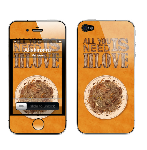 Наклейка на Телефон Apple iPhone 4S, 4 All you need is плов,  купить в Москве – интернет-магазин Allskins, любовь, надписи на английском, плов, фастфуд, еда, надписи, прикол, типографика