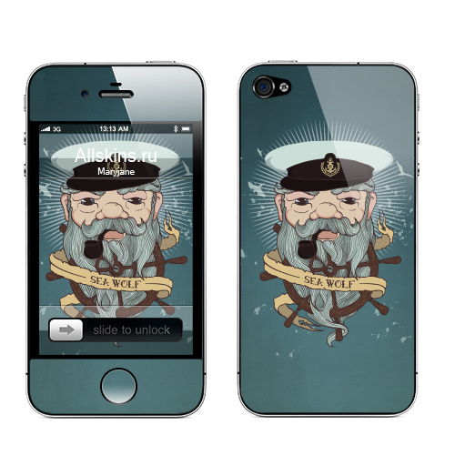 Наклейка на Телефон Apple iPhone 4S, 4 Старый капитан,  купить в Москве – интернет-магазин Allskins, надписи на английском, капитан, детские, морская, свобода