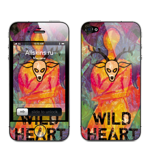 Наклейка на Телефон Apple iPhone 4S, 4 Wild heart,  купить в Москве – интернет-магазин Allskins, животные, позитив, девушка, психоделика