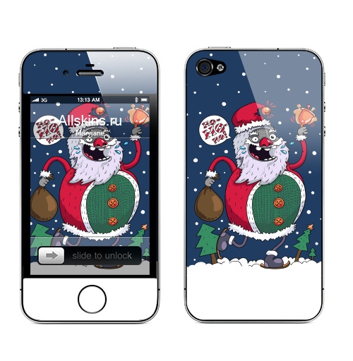 Наклейка на Телефон Apple iPhone 4S, 4 Bigfoot,  купить в Москве – интернет-магазин Allskins, пикник, новый год, зима, дудлы