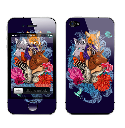 Наклейка на Телефон Apple iPhone 4S, 4 Dear deer,  купить в Москве – интернет-магазин Allskins, животные, лиса, графика, волк, девушка, лес, олень, птицы, собаки