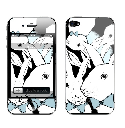 Наклейка на Телефон Apple iPhone 4S, 4 Boys Bunny,  купить в Москве – интернет-магазин Allskins, заяц, бабочки, зима